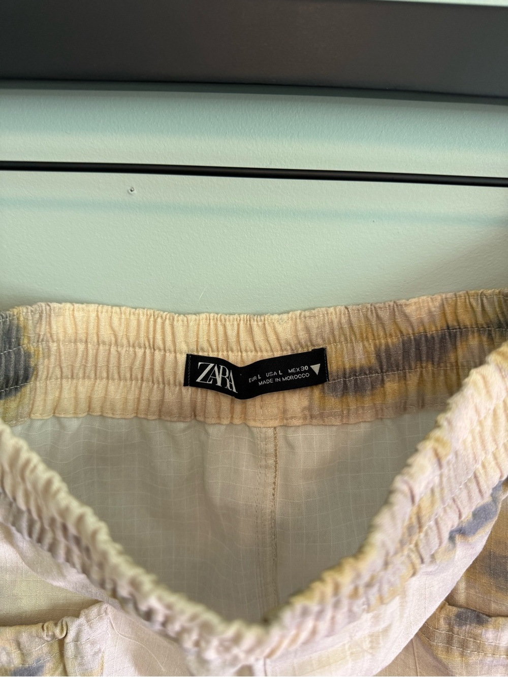 Zara Tie Dye Cargo Mini Skirt Beige Grey Elastic Waist Utility Pocket Large - Picture 4 of 7